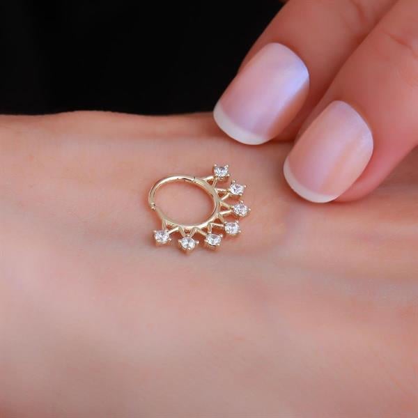 14 Ayar Altın 7 Taşlı Taç Piercing