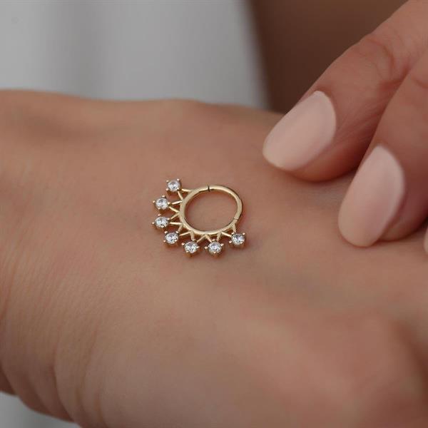 14 Ayar Altın 7 Taşlı Taç Piercing