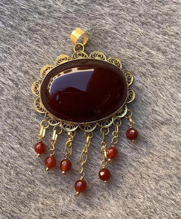14K Solid Gold Agate Stone Bead Pendant Handcrafted Pendant