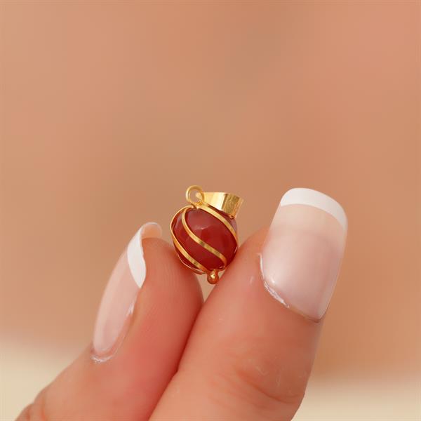 14K Solid Gold Agate Stone Caged Handmade Pendant