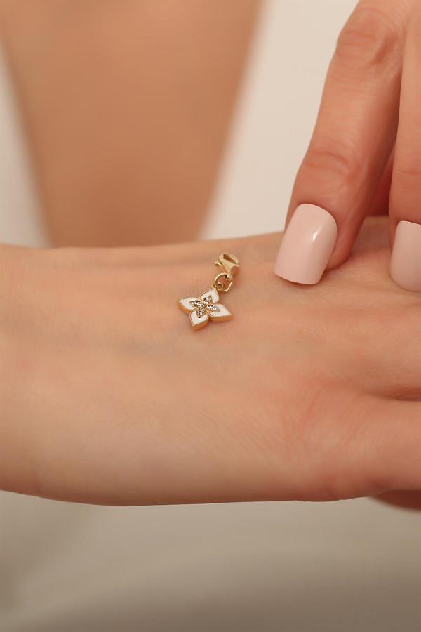14K Solid Gold White Lotus Flower Pendant