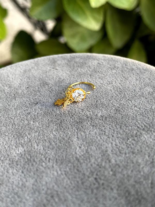 14K Solid Gold White Stone Ring Compression Nose Ring