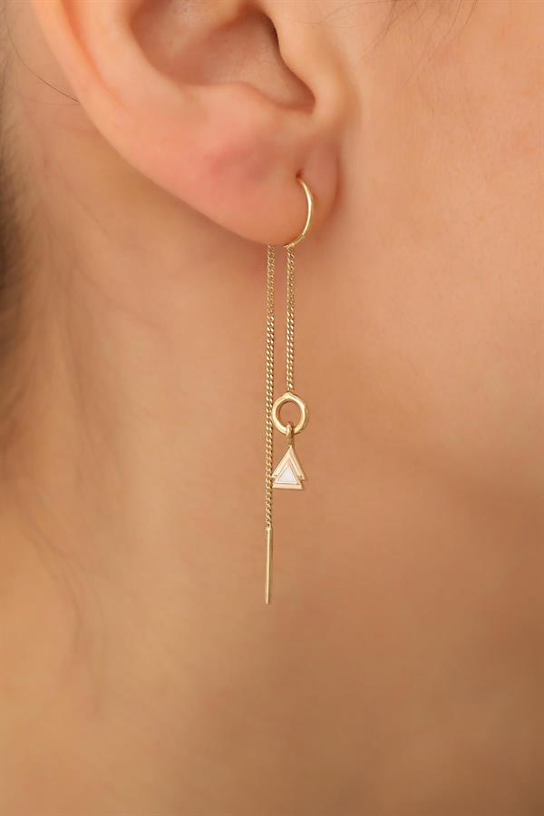 14K Solid Gold White Triangle Chain Earrings