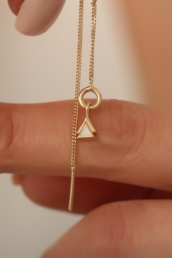 14K Solid Gold White Triangle Chain Earrings