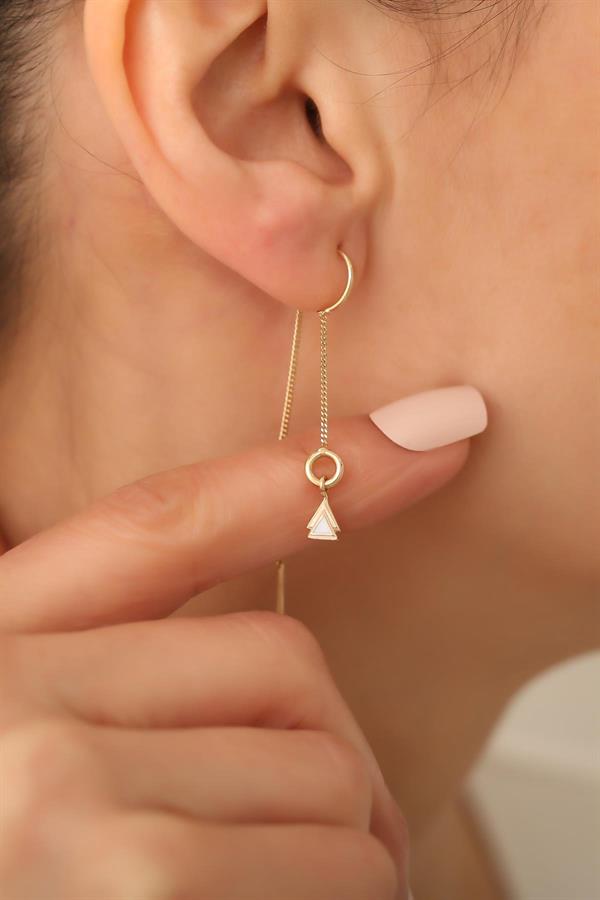 14K Solid Gold White Triangle Chain Earrings