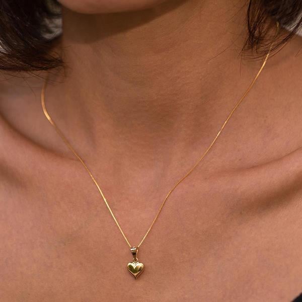 14K Solid Gold Domed Heart Necklace
