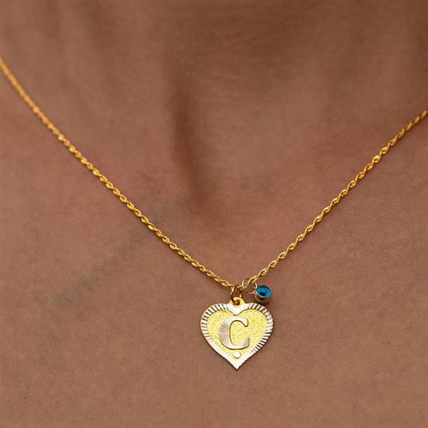 14K Solid Gold Nostalgic Heart Letter O Necklace
