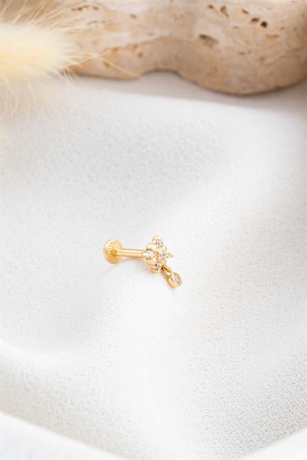 14 Ayar Altın Çiçek Sallantılı Taş Tragus