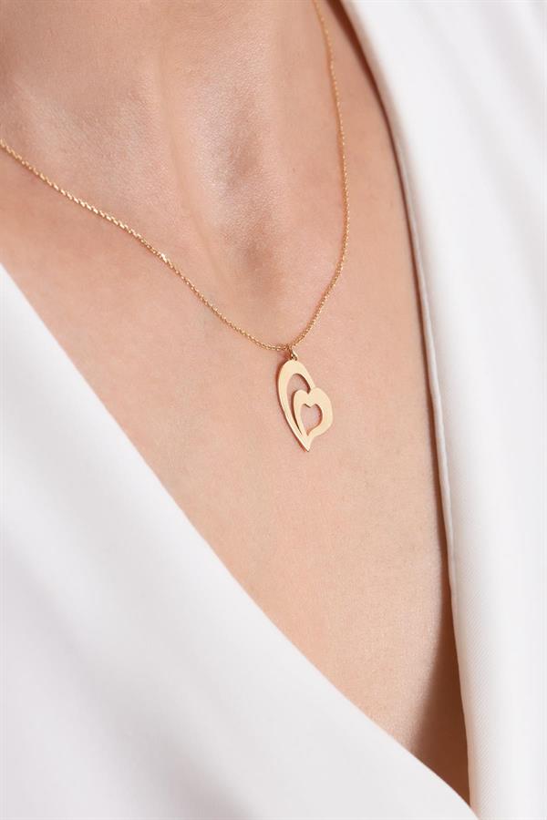 14K Solid Gold Double Heart Soft Necklace