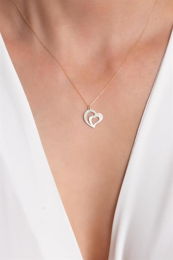 14K Solid Gold Double Heart Soft Necklace