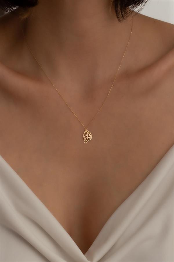 14K Solid Gold Double Leaf Necklace