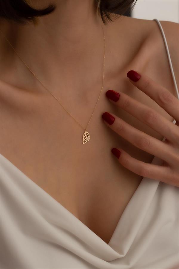 14K Solid Gold Double Leaf Necklace