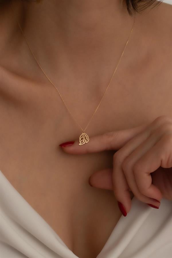 14K Solid Gold Double Leaf Necklace
