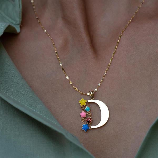 14K Solid Gold Half Plate Floral Garden of Eden Letter D Necklace