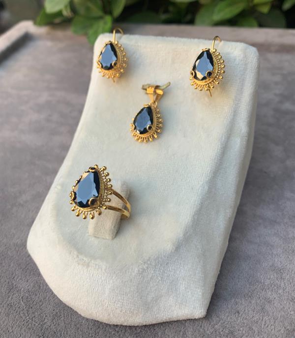 14 Ayar Altın Damla Model Oniks Taşlı Set