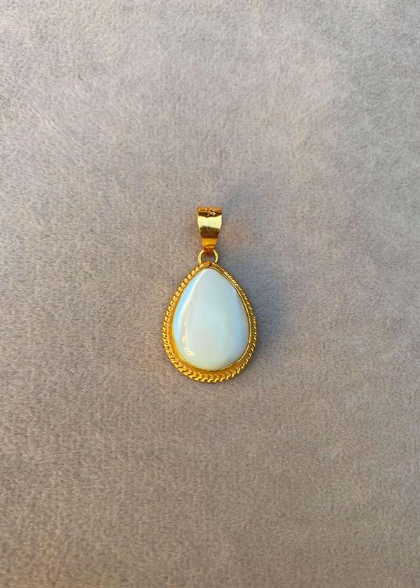 14K Solid Gold Drop Model Mother of Pearl Stone Pendant