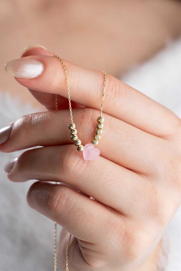 14 Ayar Altın Dorikalı Pembe Kalp Kolye