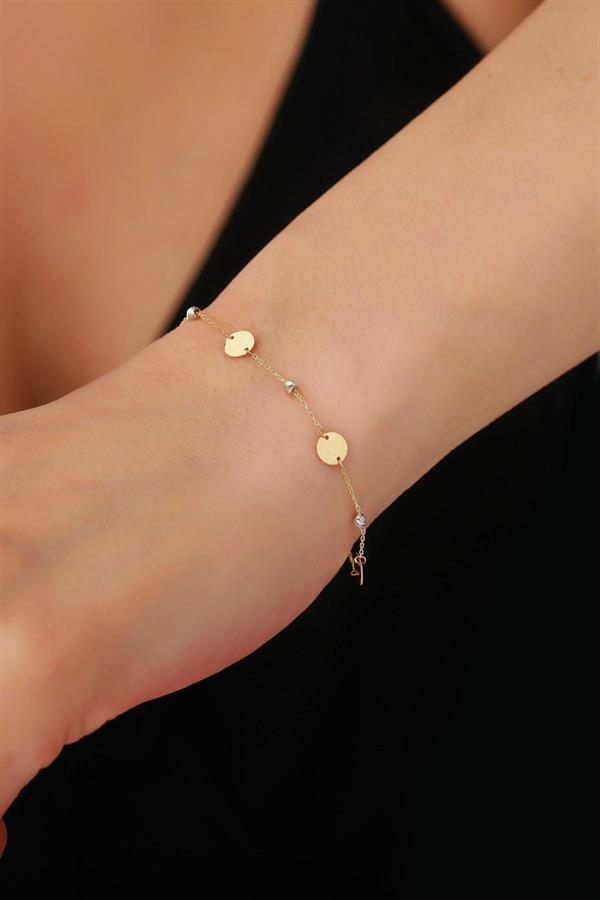 14K Solid Gold Dorica Round Sequin Bracelet