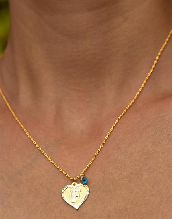 14K Solid Gold Nostalgic Heart Letter F Necklace