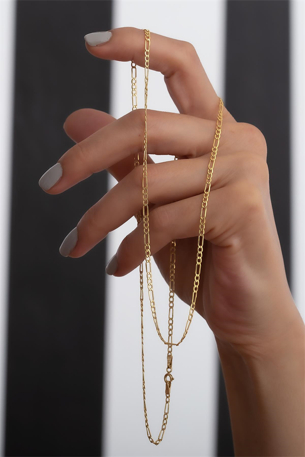 14K Solid Gold Figaro Chain Necklace