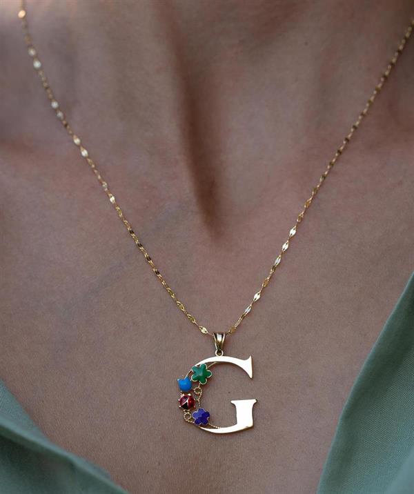 14K Solid Gold Half Plate Floral Garden of Eden Letter G Necklace