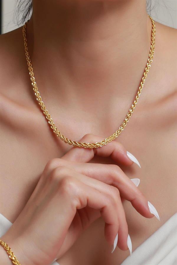 14K Solid Gold Sailor Lock Double Row Twist Necklace
