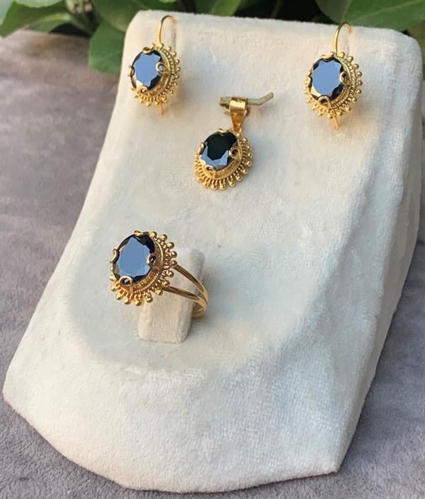14K Solid Gold Sun Model Onyx Stone Set