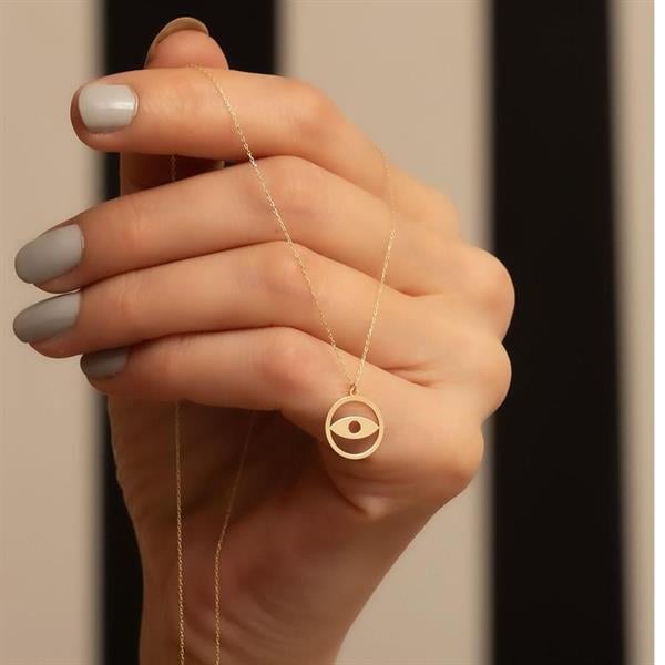  14K Solid Gold Ring Eye Necklace