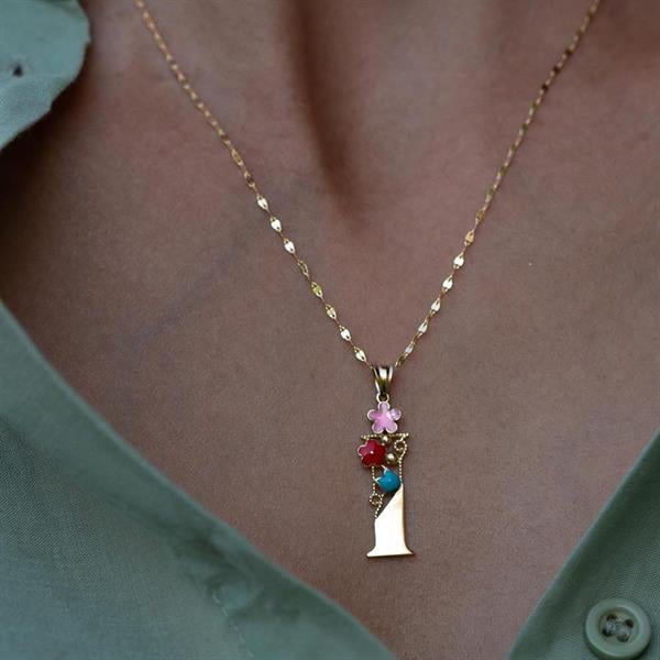 14K Solid Gold Half Plate Floral Garden of Eden Letter Necklace