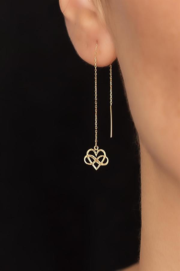 14K Solid Gold Intertwined Infinity Heart Chain Earrings