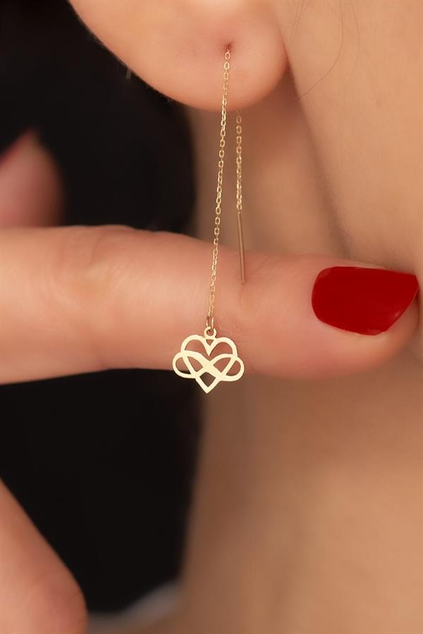 14K Solid Gold Intertwined Infinity Heart Chain Earrings