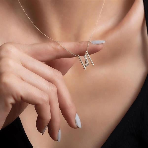 14K Solid Gold Stone Lamelle J Letter Necklace