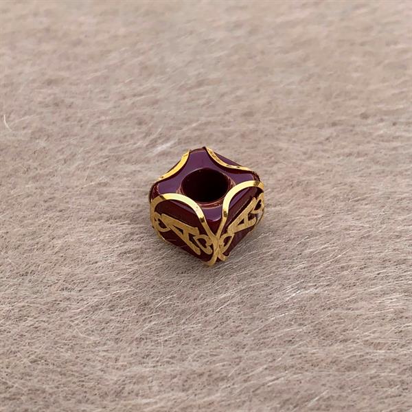 14K Solid Gold Caged Burgundy Bead Letter A Pendant