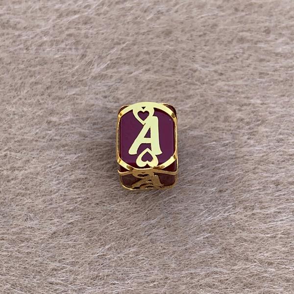 14K Solid Gold Caged Burgundy Bead Letter A Pendant