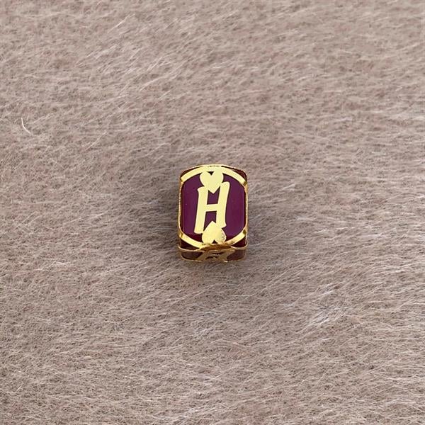 14K Solid Gold Caged Claret Red Bead H Letter Pendant