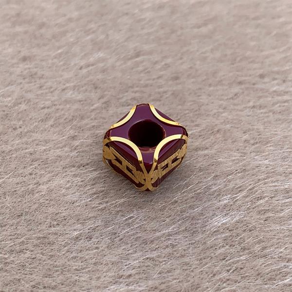 14K Solid Gold Caged Claret Red Bead H Letter Pendant
