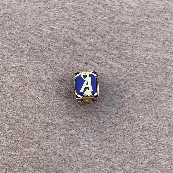 14K Solid Gold Caged Dark Blue Bead Letter A Pendant
