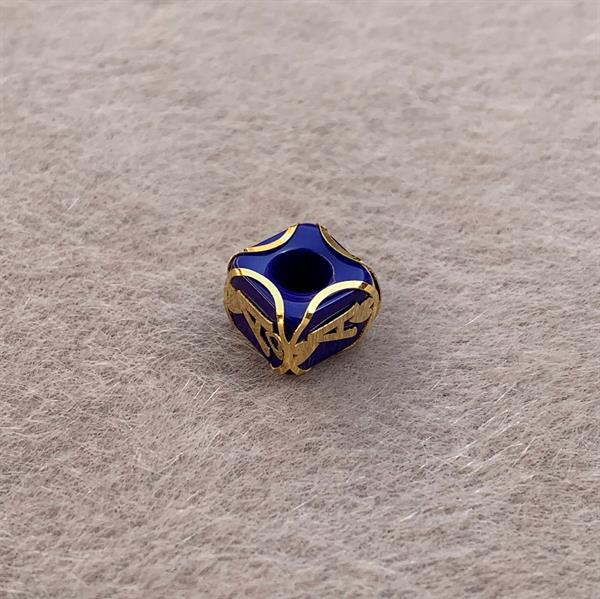 14K Solid Gold Caged Dark Blue Bead Letter A Pendant