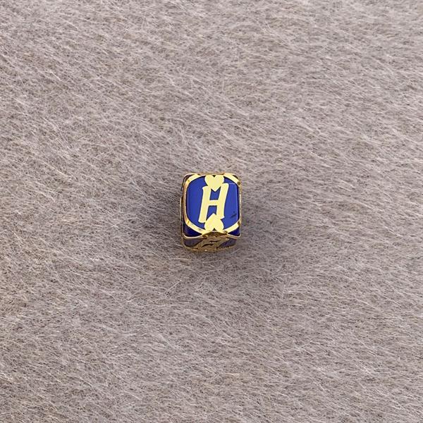 14K Solid Gold Caged Dark Blue Bead H Letter Pendant
