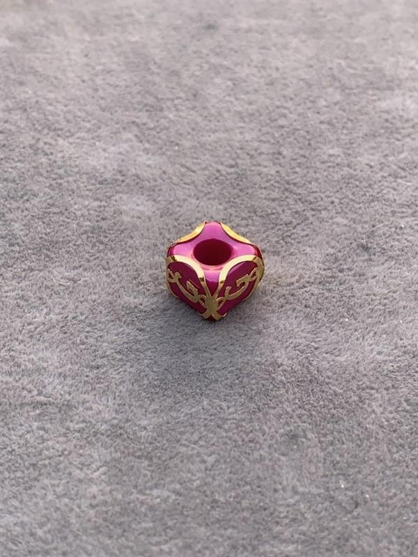 14K Solid Gold Caged Pink Bead Letter G Pendant