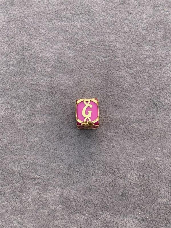14K Solid Gold Caged Pink Bead Letter G Pendant