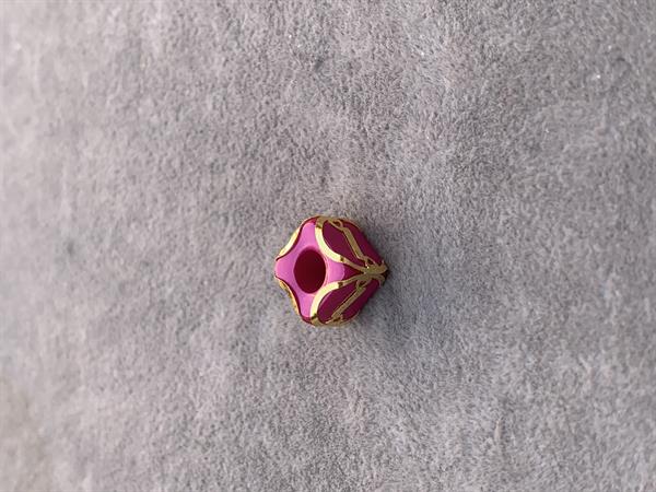 14K Solid Gold Caged Pink Bead Letter I Pendant