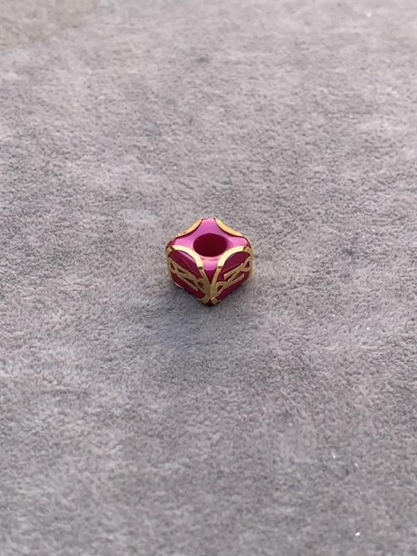 14K Solid Gold Caged Pink Bead N Letter Pendant