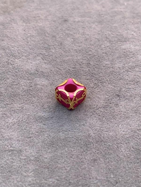14 Ayar Altın Kafesli Pembe Boncuk T Harf Kolye Ucu