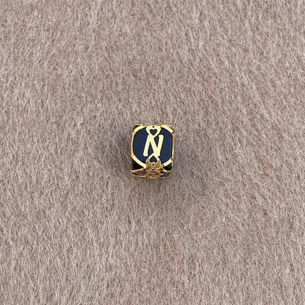 14K Solid Gold Caged Black Bead N Letter Pendant