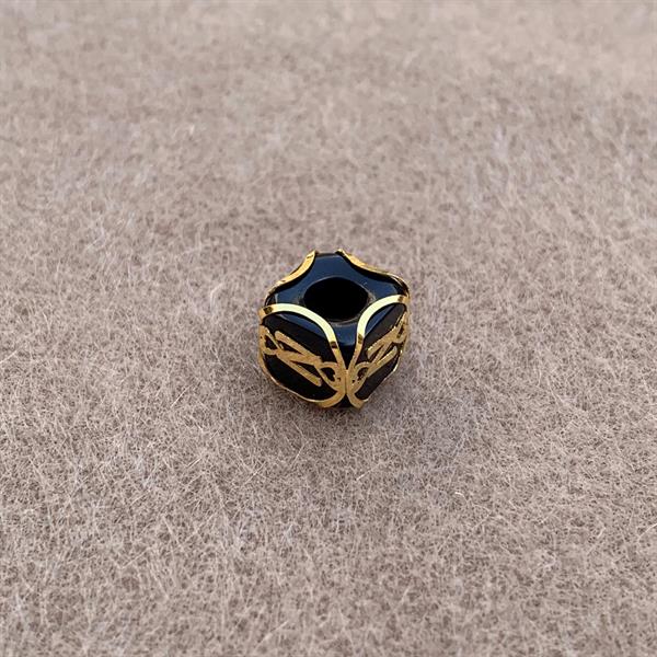 14K Solid Gold Caged Black Bead N Letter Pendant