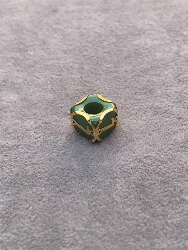 14K Solid Gold Caged Green Bead L Letter Pendant