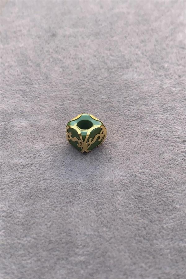 14K Solid Gold Caged Green Bead S Letter Pendant