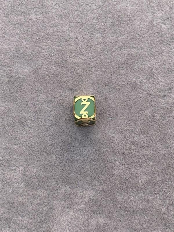 14K Solid Gold Caged Green Bead Z Letter Pendant
