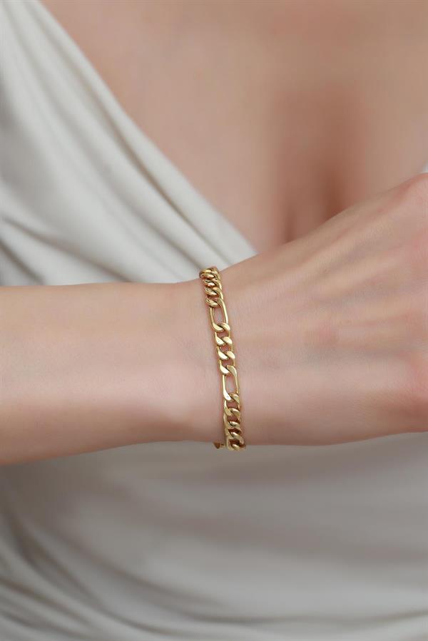 14K Solid Gold Thick Figaro Unisex Chain Bracelet
